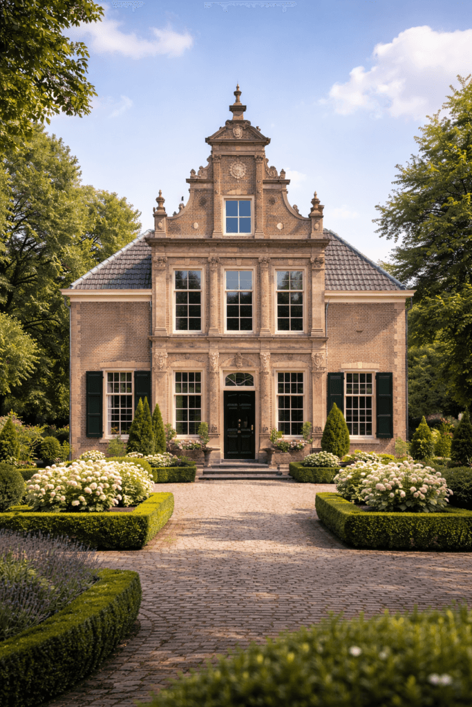 Premium woningverzekering voor monumentale en luxe woningen Monumentale luxe woning met siergevel en aangelegde tuin voor premium woningverzekering