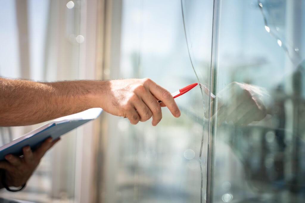 Glasschade aan dubbel glas in woning wordt beoordeeld voor herstel
