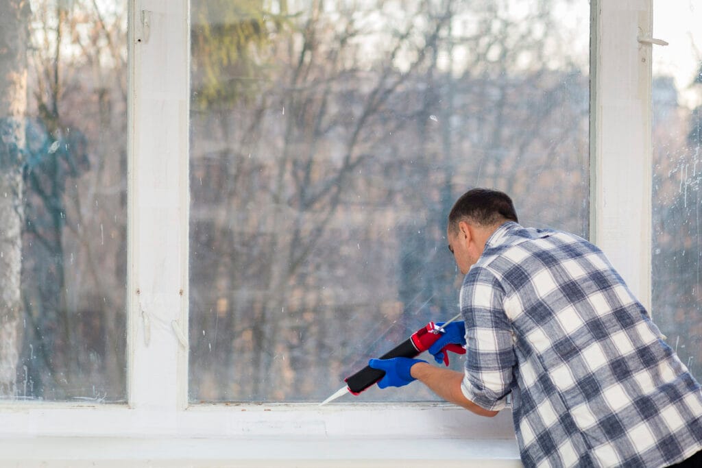 Herstel van raam in woning met kit bij glasschade